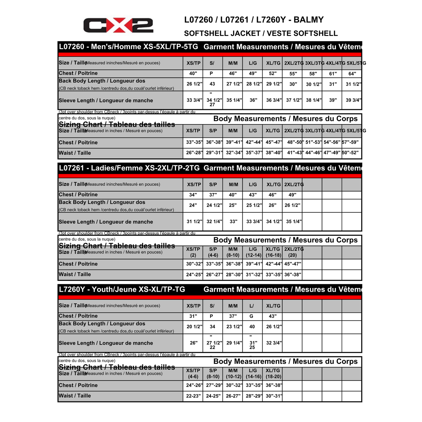 Balmy soft shell Men's, Ladies, youth L07260,L07261,L7260Y