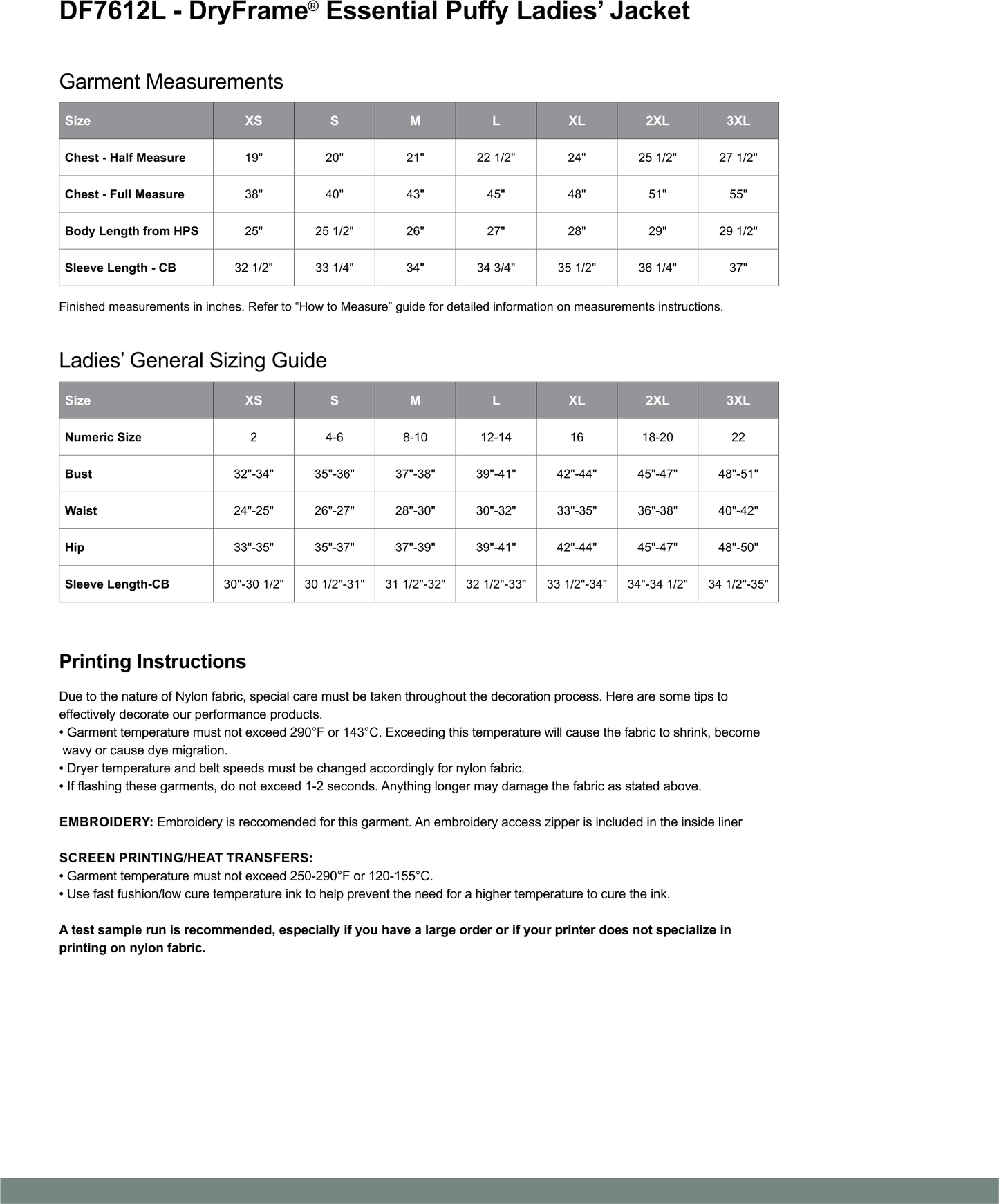 Dryframe Essential Puff Ladies jacket DF7612